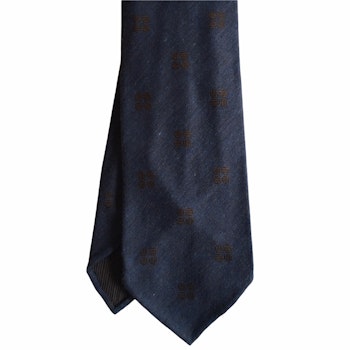 Medallion Silk Tie - Untipped - Navy Blue/Brown