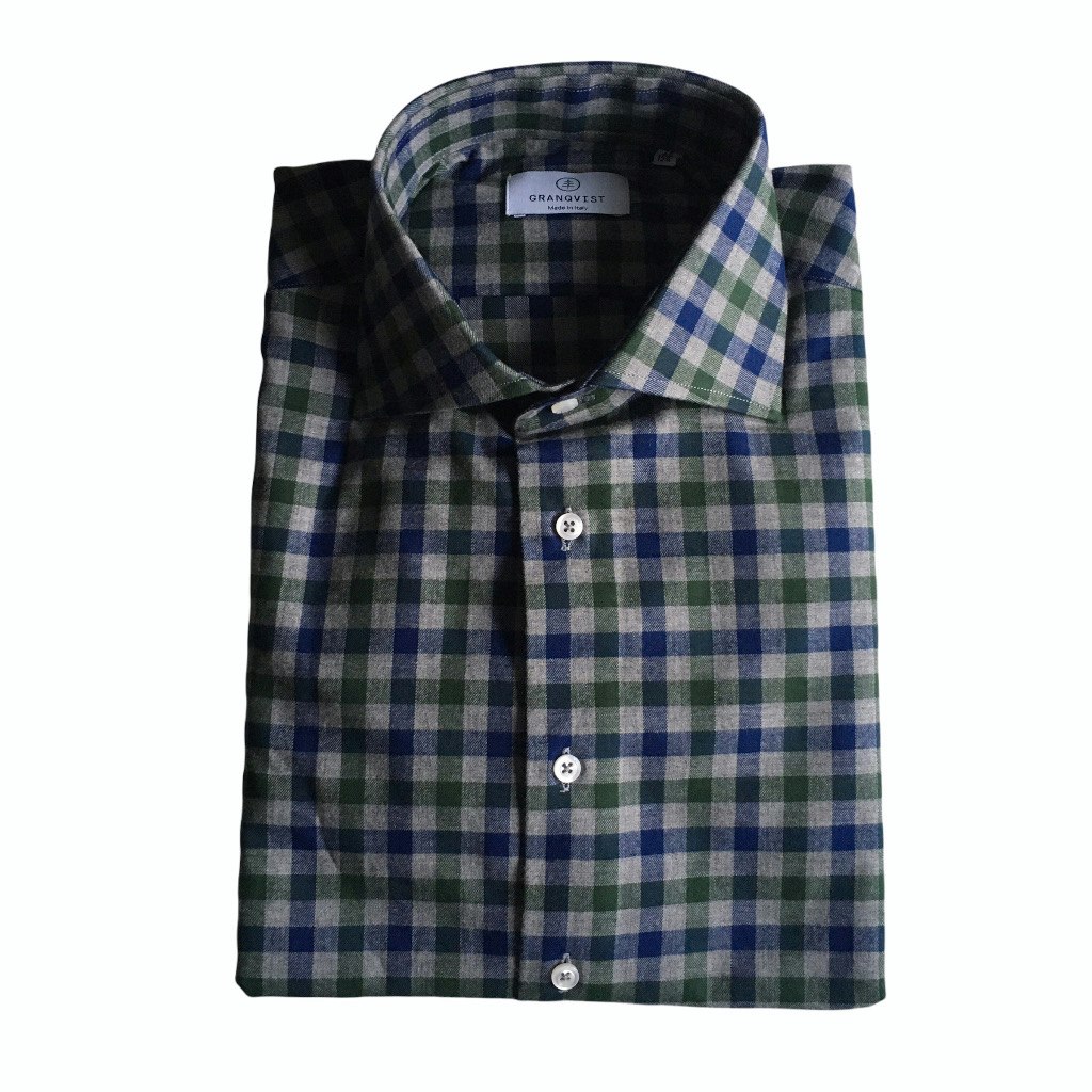 Check Flannel Shirt - Cutaway - Grey/Navy Blue/Green