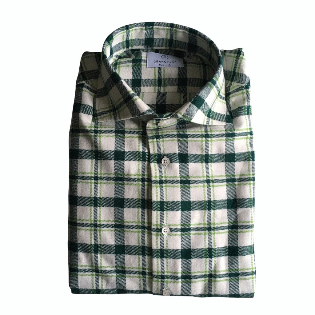 Large Check Chunky Flannel Shirt - Cutaway - White/Green