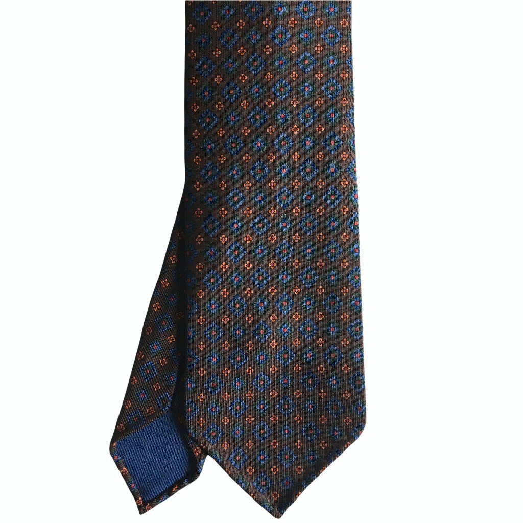 Medallion Ancient Madder Silk Tie - Untipped - Brown/Green/Orange/Blue