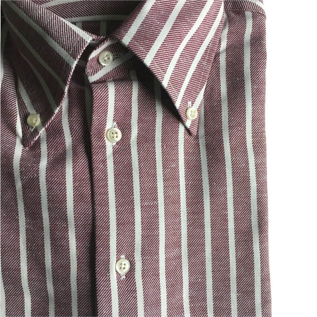 Smalrandig Twillskjorta - Button Down - Vinröd/Vit