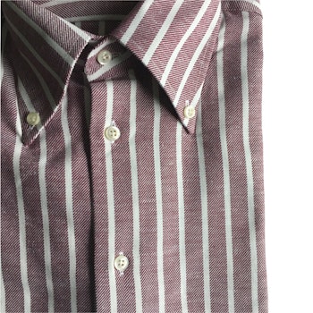 Striped Twill Flannel Shirt - Button Down - Burgundy/White