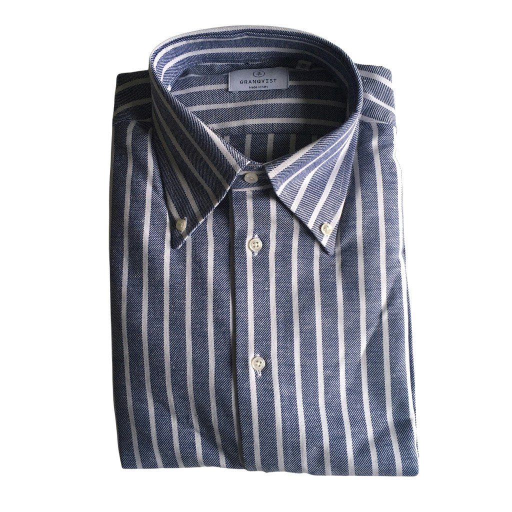 Striped Twill Shirt - Button Down - Navy Blue/White