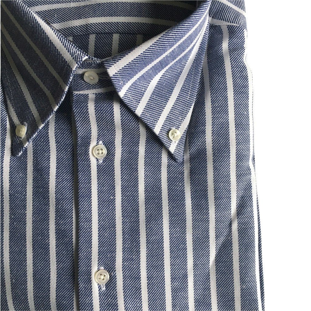 Striped Twill Shirt - Button Down - Navy Blue/White