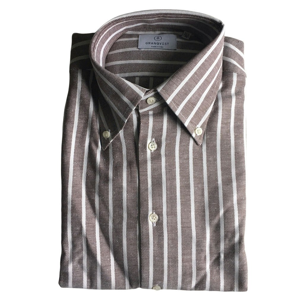 Striped Twill Shirt - Button Down - Brown/White