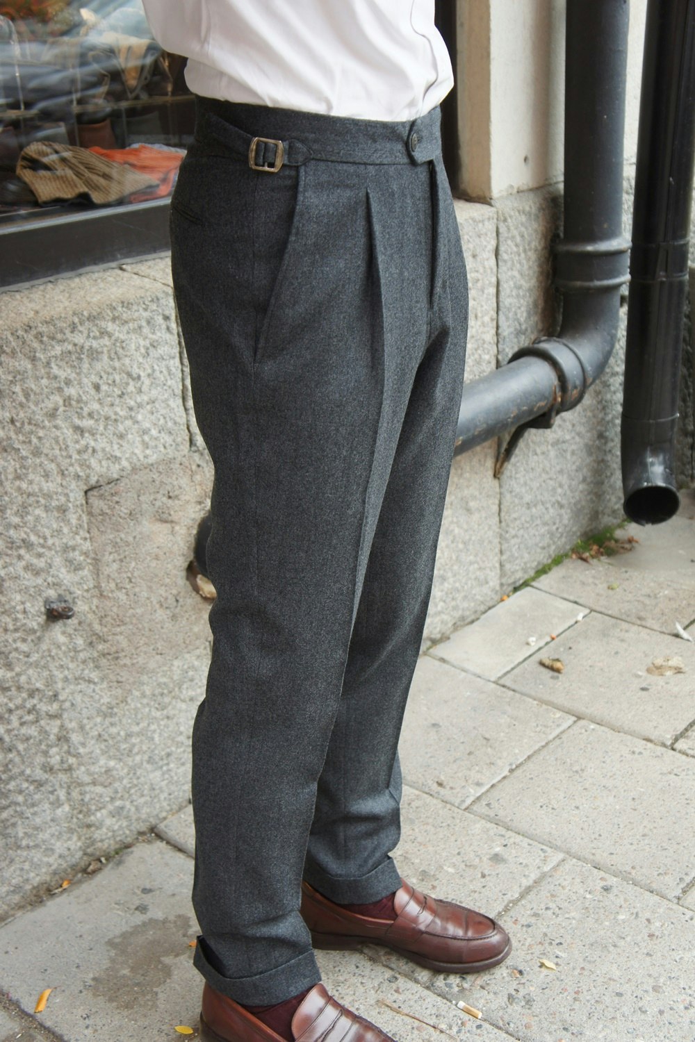 Solid High Waist Flannel Trousers  Light Grey only 52 left  Granqvist   Ties shirts and accessories