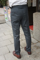 Solid High Waist Flannel Trousers - Dark Grey