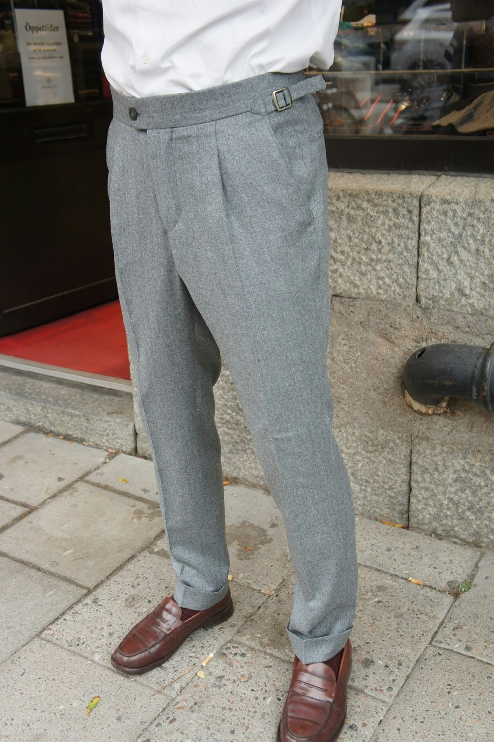 Solid High Waist Flannel Trousers - Light Grey (only 52 left)