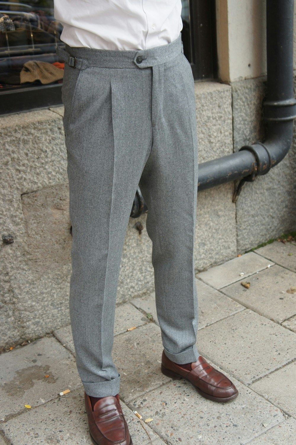Solid High Waist Flannel Trousers - Light Grey (only 52 left)