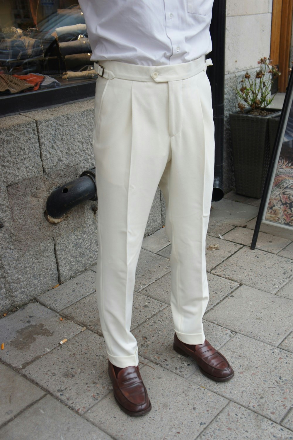 Cream double forward pleat gurkha flannel trousers VBC  MRTrousers