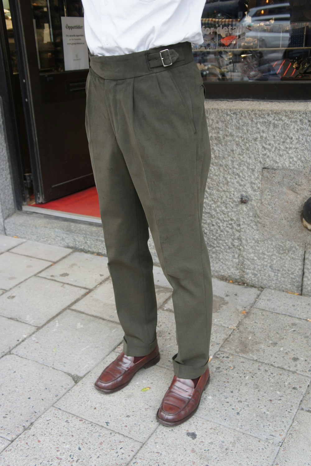 Solid Ghurka Heavy Cotton Trousers - Olive Green