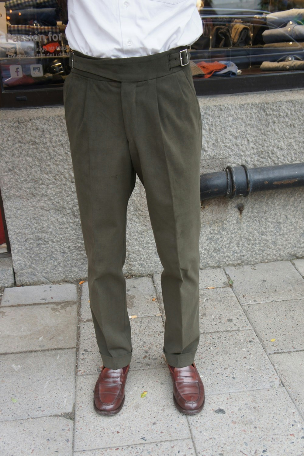 Solid Ghurka Heavy Cotton Trousers - Olive Green