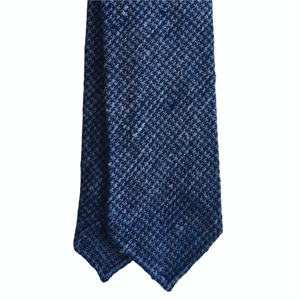 Semi Solid Shantung Grenadine Tie - Untipped - Grey/Navy Blue
