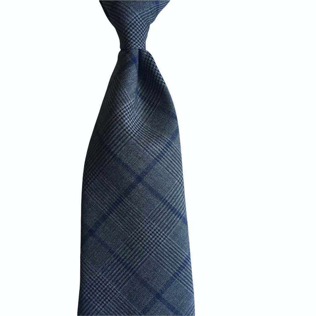 Glencheck Light Wool Tie - Untipped - Grey/Navy Blue
