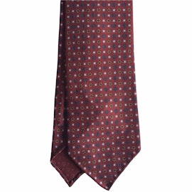 Small Floral Printed Silk Tie - Untipped -  Burgundy/Red/Light Blue/Orange