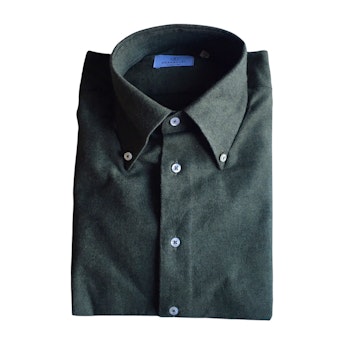 Solid Twill Flannel Shirt - Button Down - Dark Green