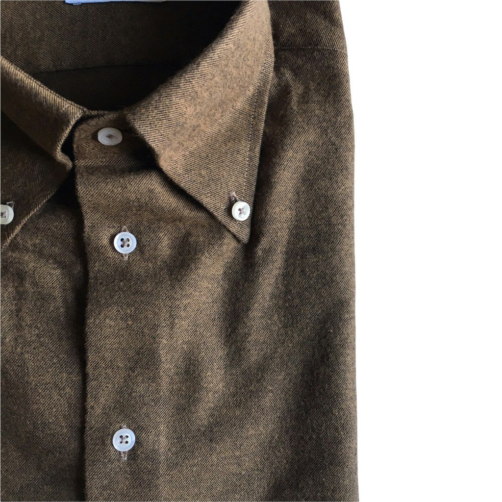 Solid Twill Flannel Shirt - Button Down - Brown