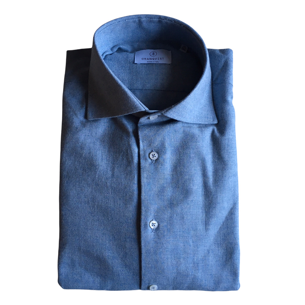 Enfärgad Flanellskjorta - Cutaway - Ljusblå