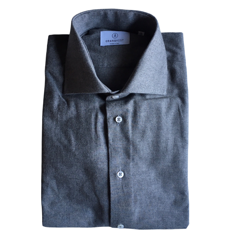 Enfärgad Flanellskjorta - Cutaway - Ljusgrå