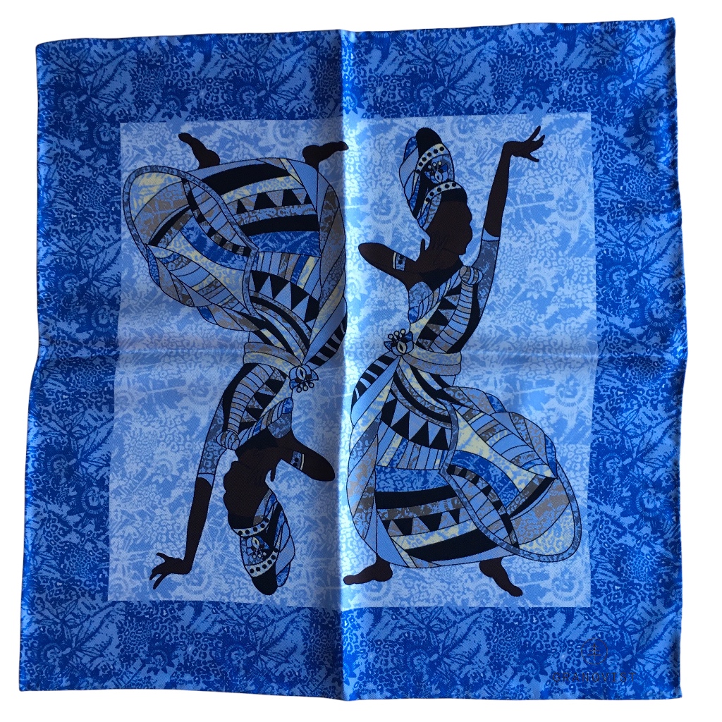 Africa Printed Silk Pocket Square - Light Blue (45x45)