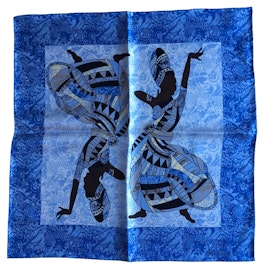 Africa Printed Silk Pocket Square - Light Blue (45x45)
