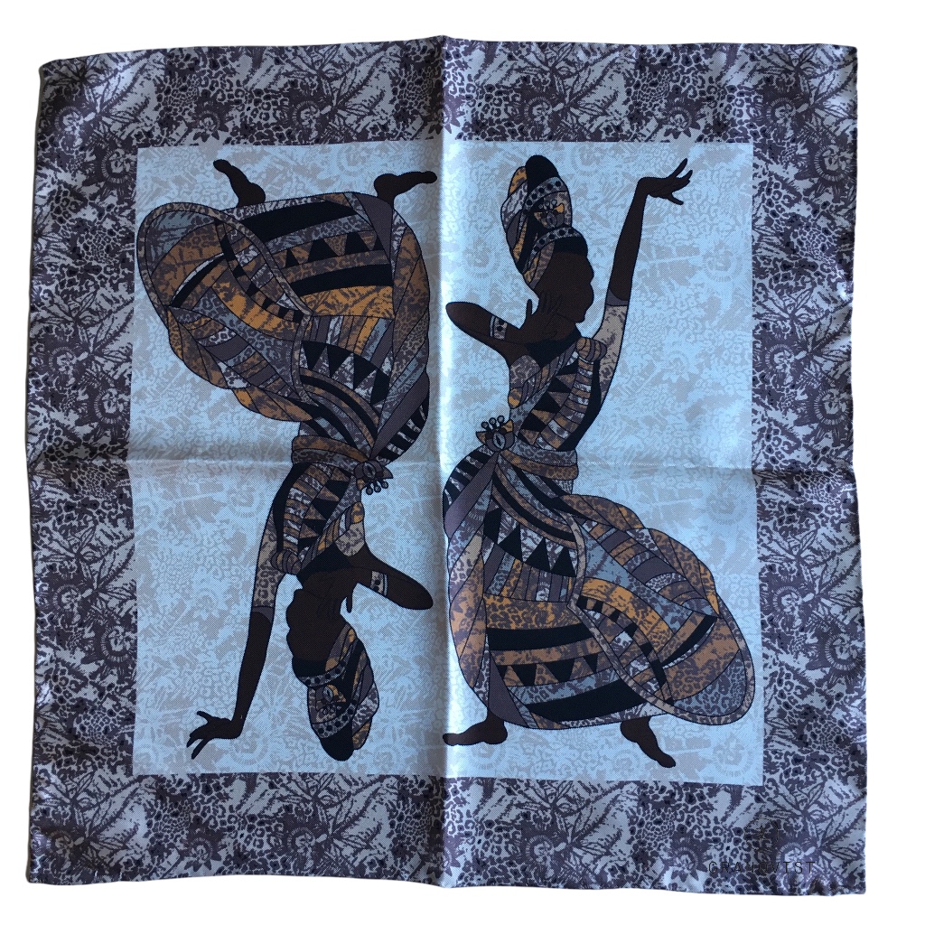 Africa Printed Silk Pocket Square - Beige (45x45)