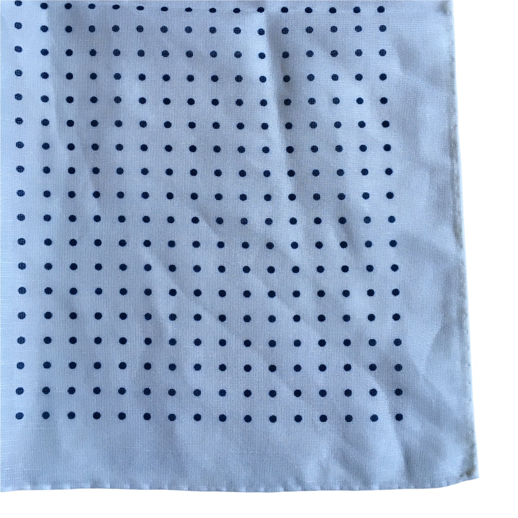 Pindot Printed Linen Pocket Square - White/Navy Blue (45x45)