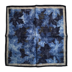Autumn Leaf Wool Pocket Square - Navy Blue/Light Blue/White