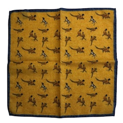 Dogs and Pheasants Wool Pocket Square - Yellow/Navy Blue