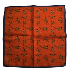 Dogs and Pheasants Wool Pocket Square - Orange/Beige/Navy Blue