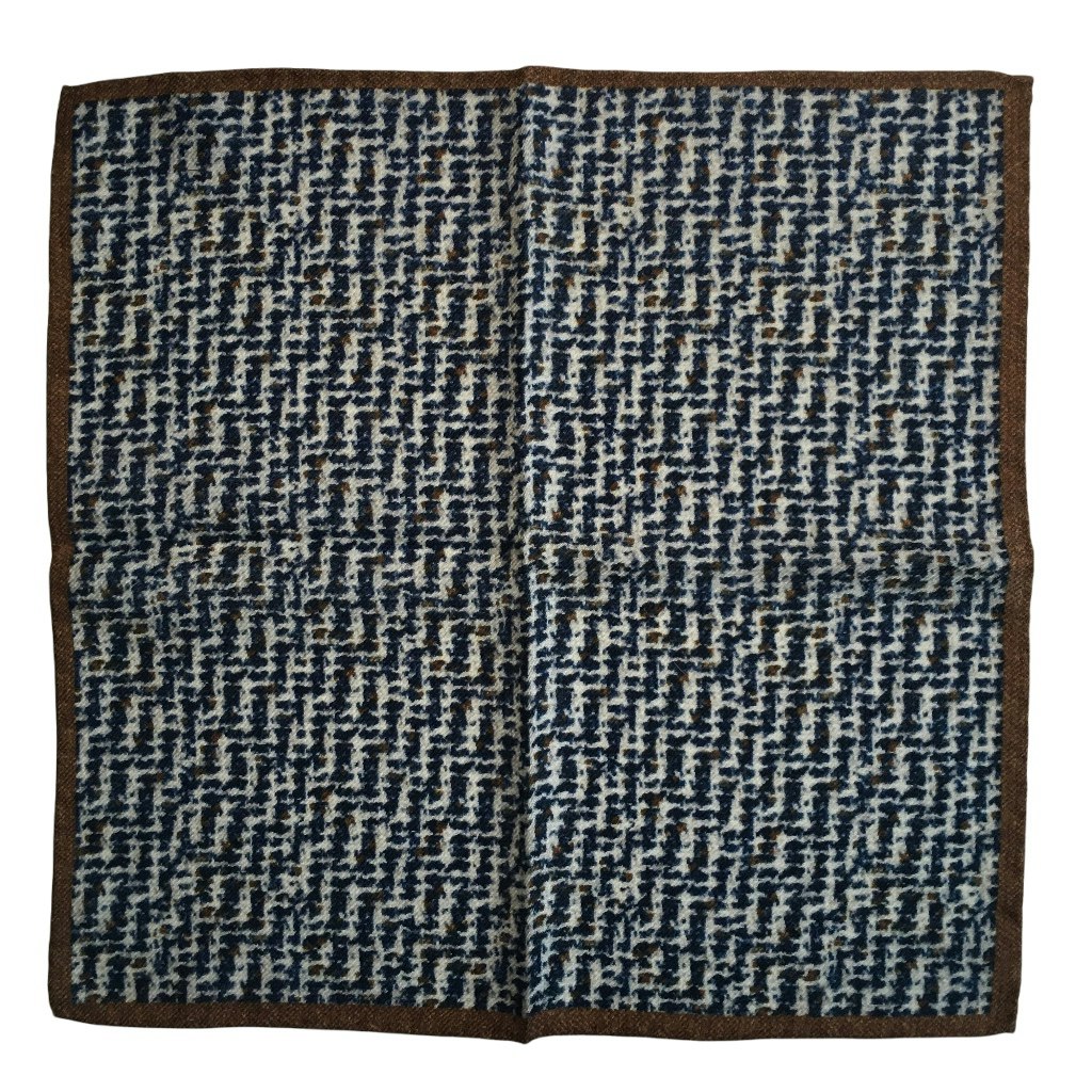 Micro Wool Pocket Square - Navy Blue/White/Brown