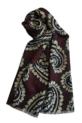 Large Paisley Printed Wool Scarf - Burgundy/White/Navy Blue