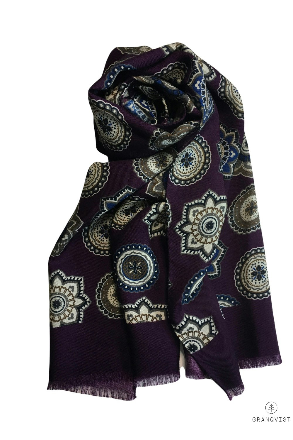 Medallion Printed Wool Scarf - Lilac/Grey/Navy Blue