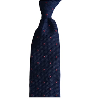 Polka Dot Wool Grenadine Tie - Untipped - Navy Blue/Red