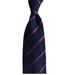 Regimental Wool Grenadine Tie - Untipped - Navy Blue/Red