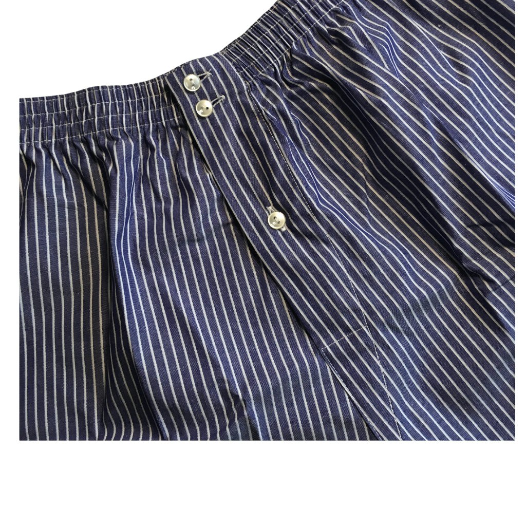 Thin Striped Cotton Boxers - Navy Blue/White