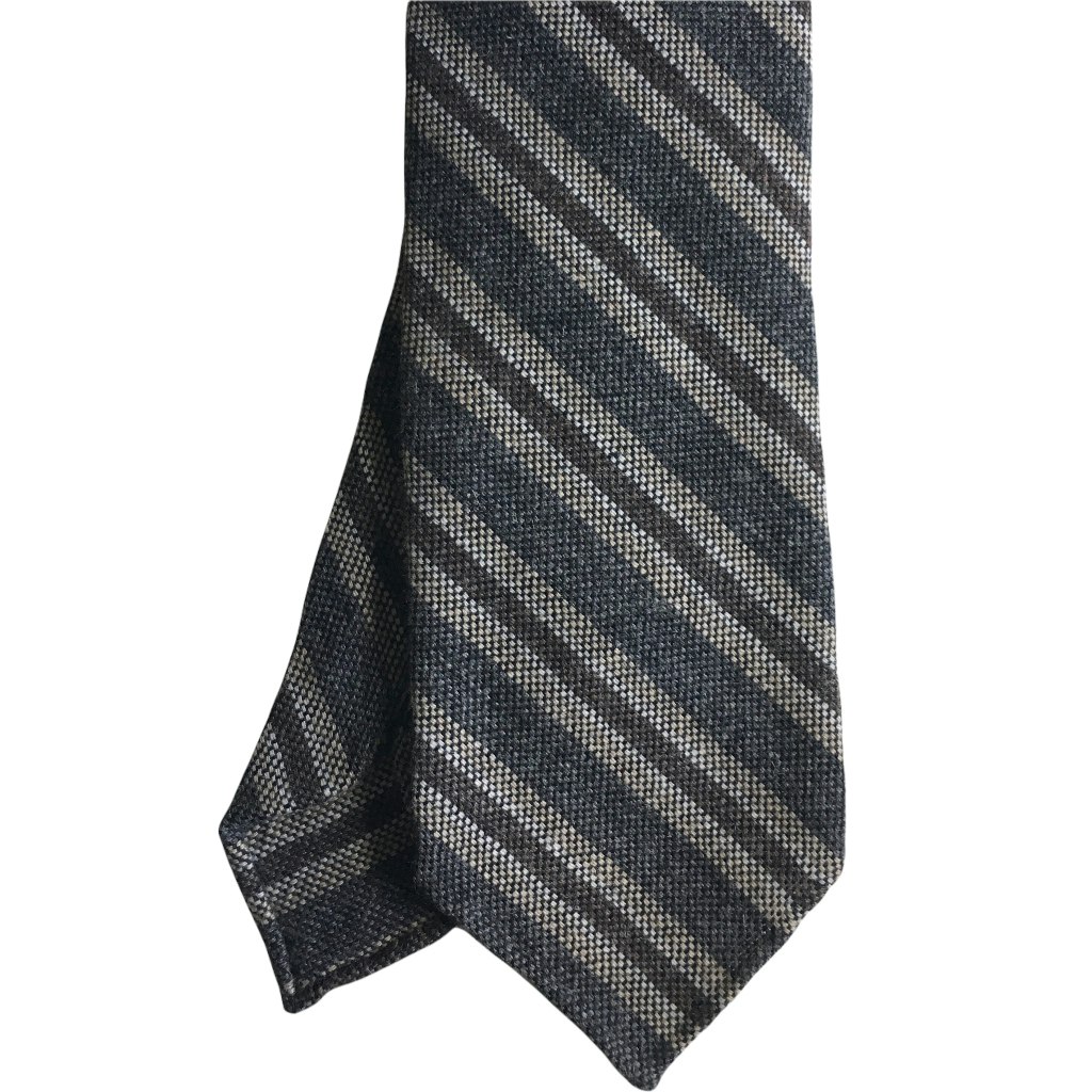 Regimental Cashmere Tie - Untipped - Grey/Beige/Brown
