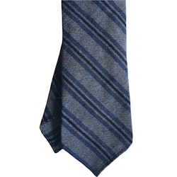 Regimental Cashmere Tie - Untipped - Grey/Mid Blue/Navy Blue