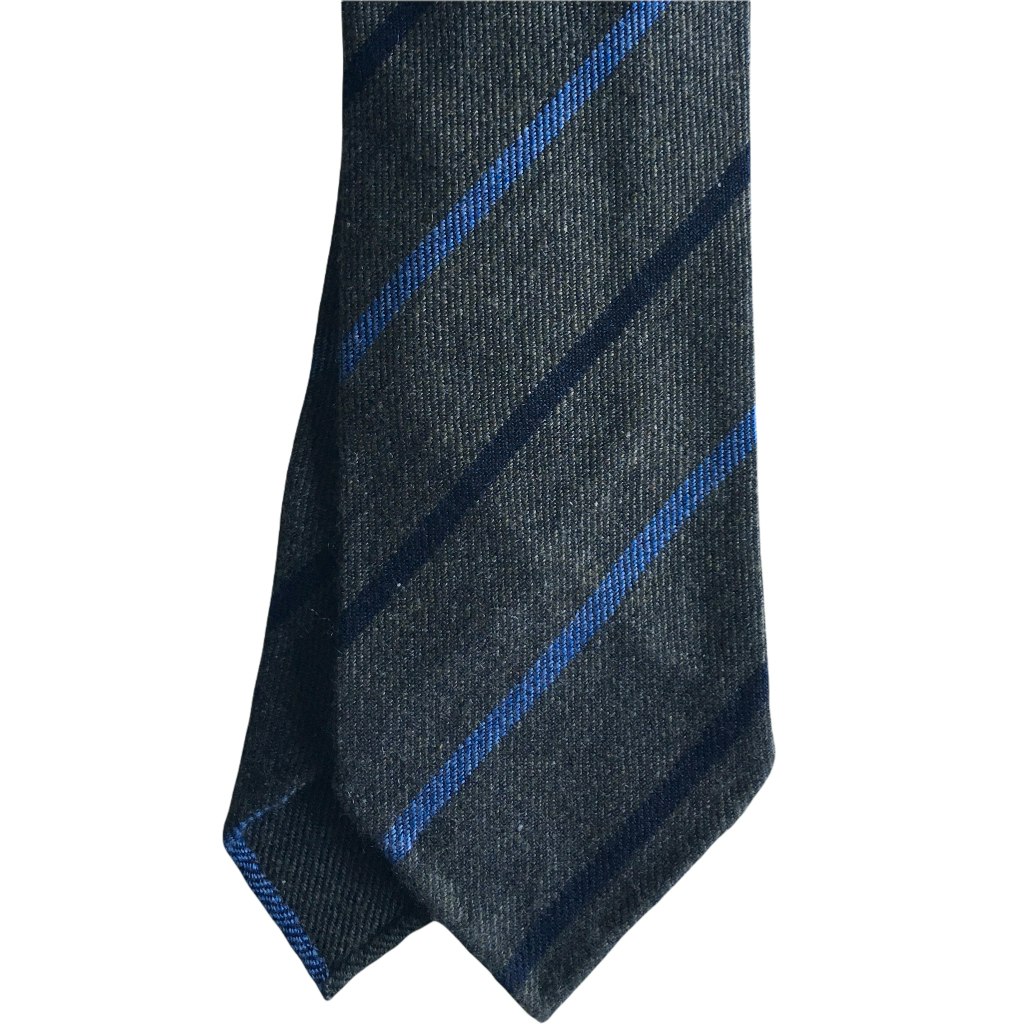 Regimental Cashmere Tie - Untipped - Olive Green/Light Blue/Navy Blue