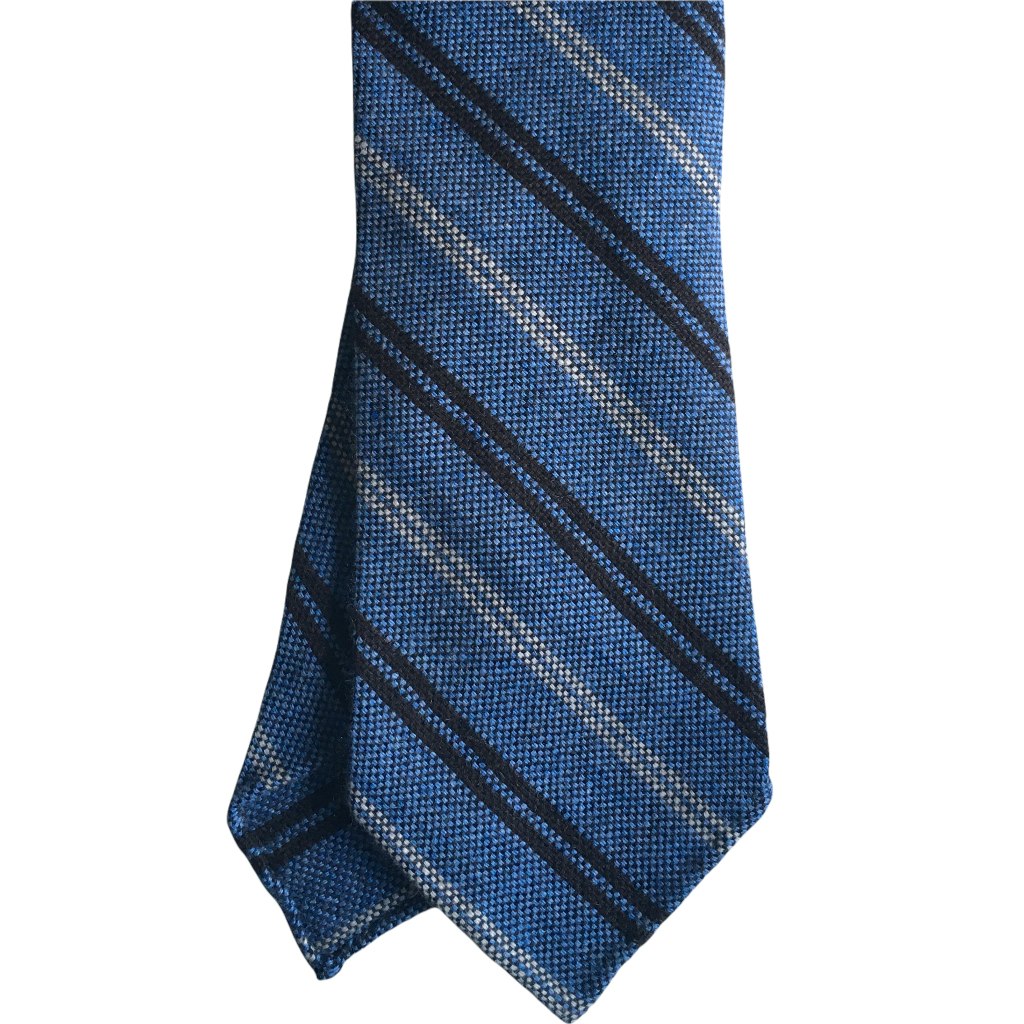Regimental Cashmere Tie - Untipped - Light Blue/Brown/White