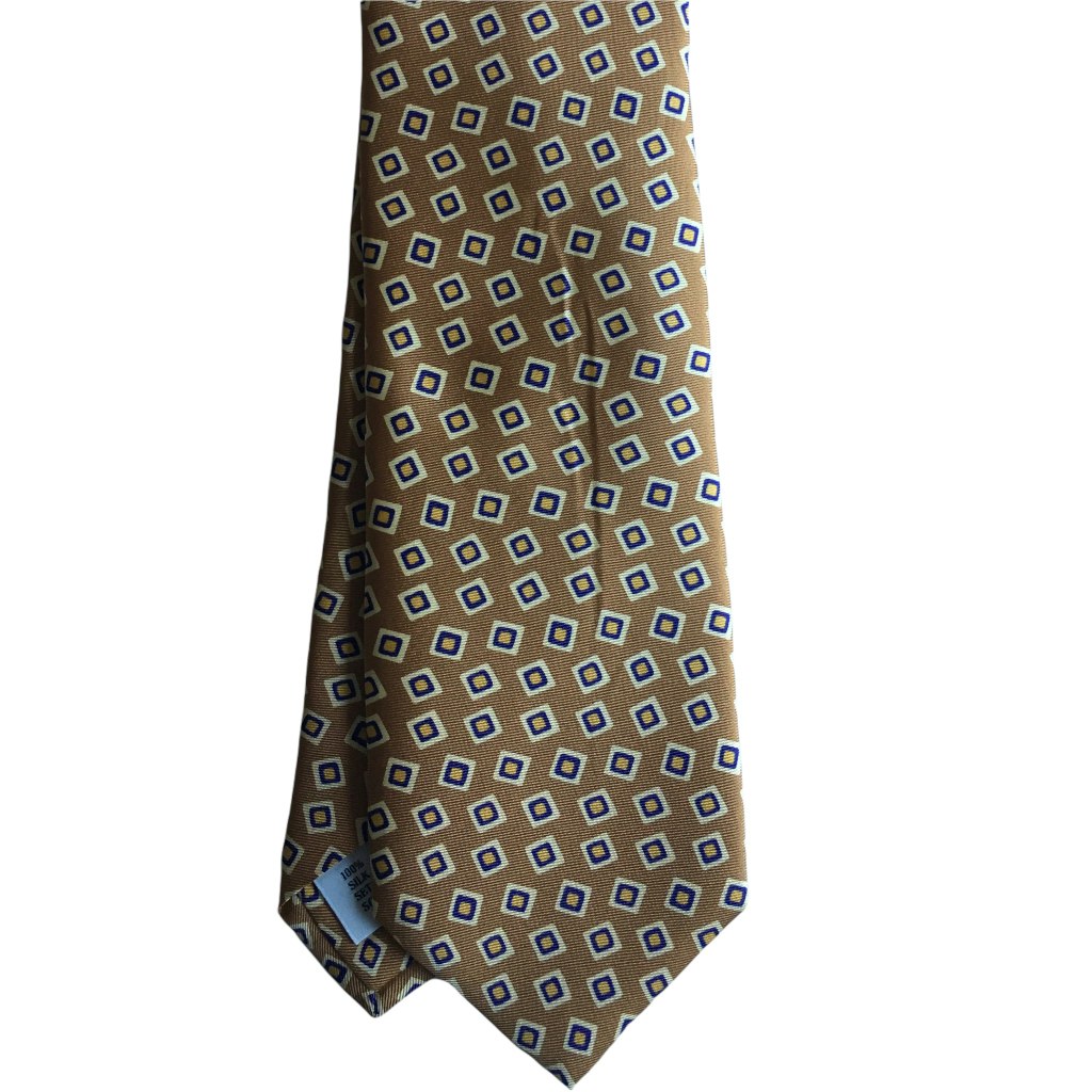 Tilted Squares Printed Silk Tie - Yellow/Beige/Purple