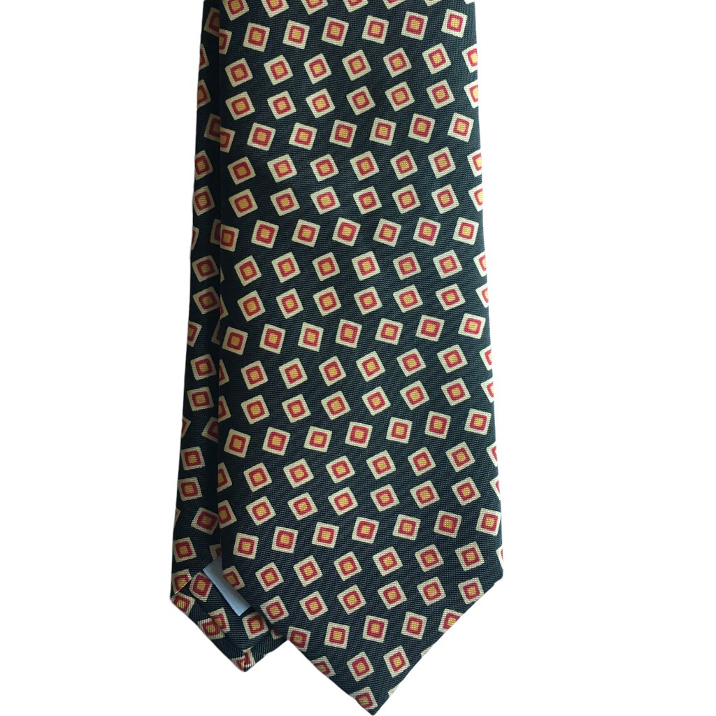 Tilted Squares Printed Silk Tie - Green/Yellow/Red