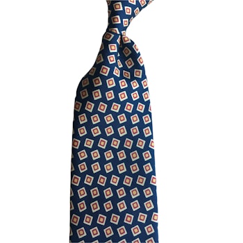 Tilted Squares Printed Silk Tie - Navy Blue/Yellow/Red