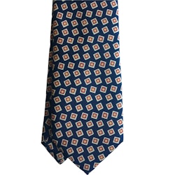 Tilted Squares Printed Silk Tie - Navy Blue/Yellow/Red