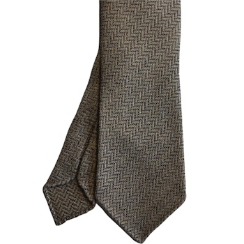 Herringbone Wool Tie - Untipped - Beige/Brown
