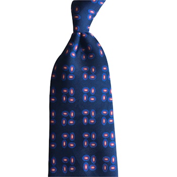 Four Dots Printed Silk Tie - Navy Blue/Royal Blue/Red/White