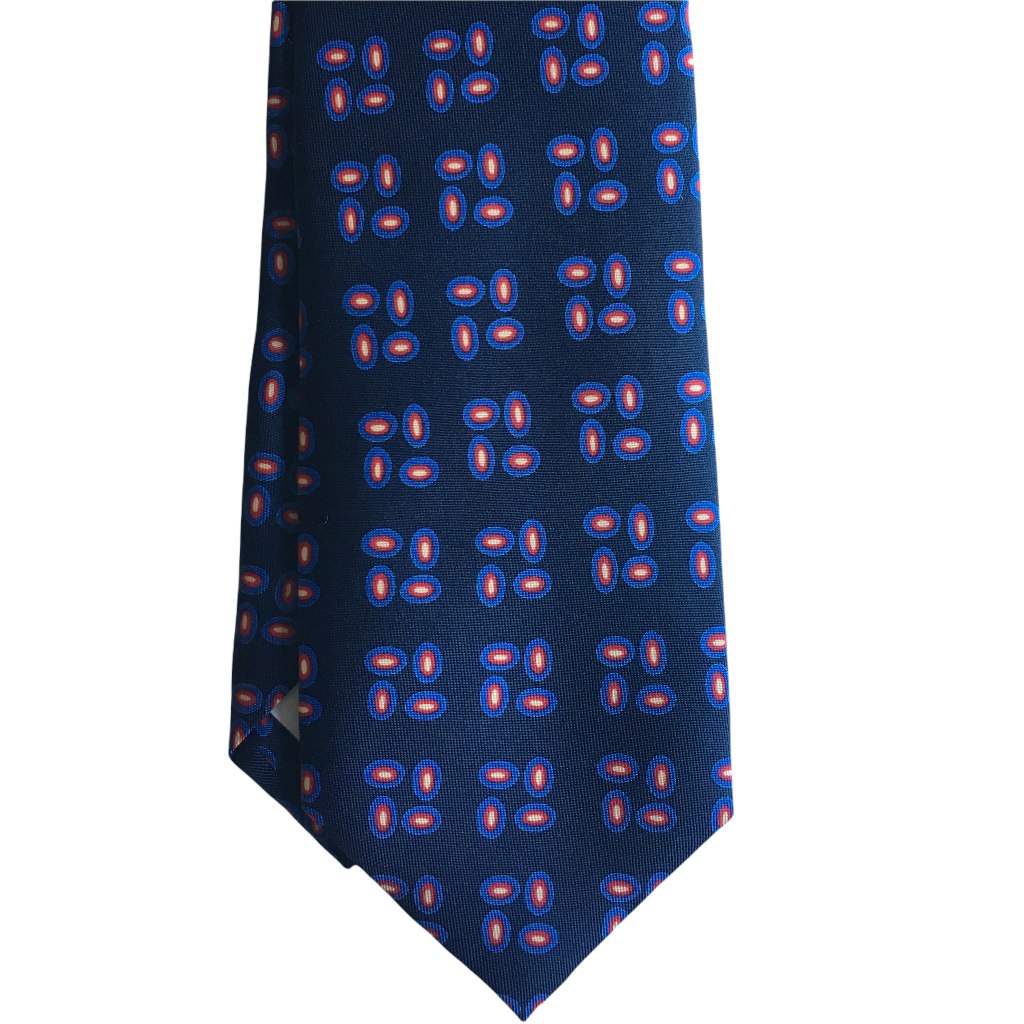 Four Dots Printed Silk Tie - Navy Blue/Royal Blue/Red/White