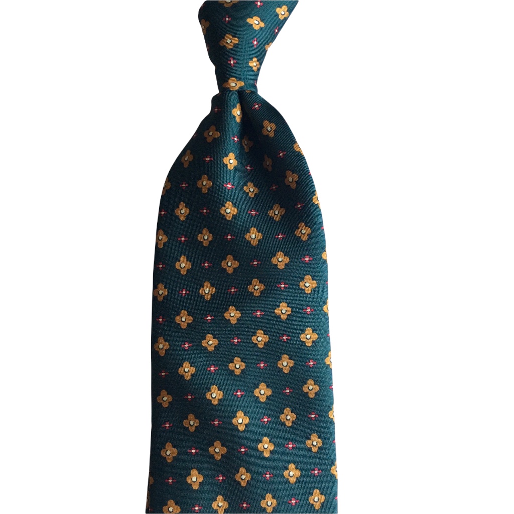 Floral Printed Silk Tie - Green/Yellow/Red/Beige