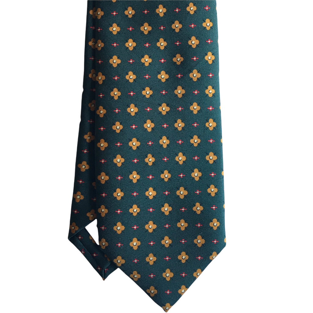 Floral Printed Silk Tie - Green/Yellow/Red/Beige