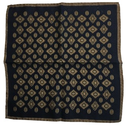 Medallion Wool Pocket Square - Navy Blue/Brown